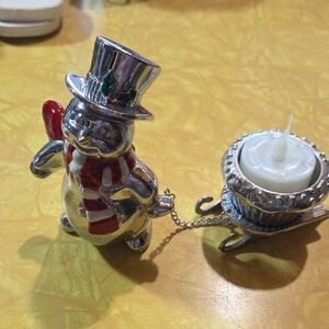 #9 Vintage Lenox Yuletide Snowman Votive in Red and White